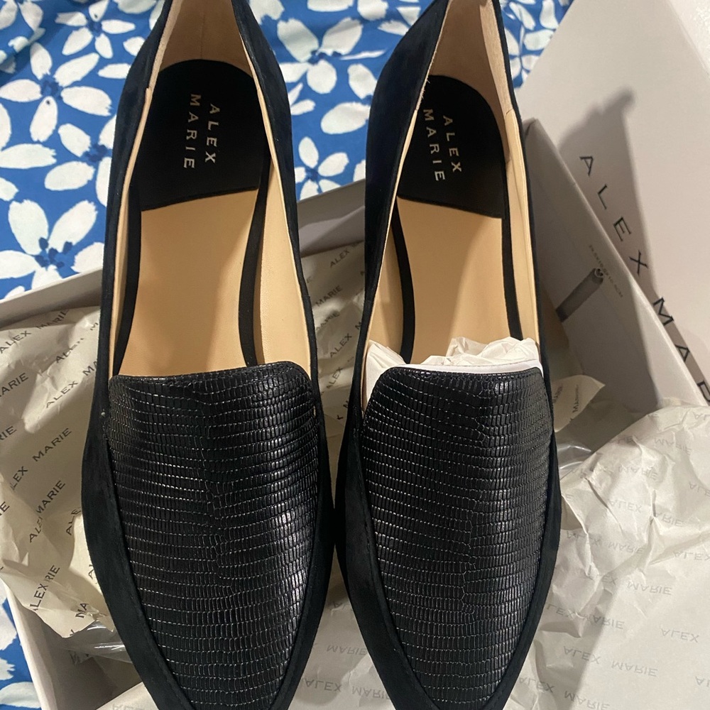 Alex Marie ponted toe loafer, croc embossed toe bed